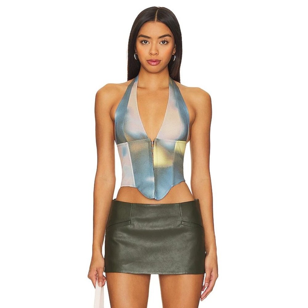 Miaou Multicolor Iridescent Halter Corset Top